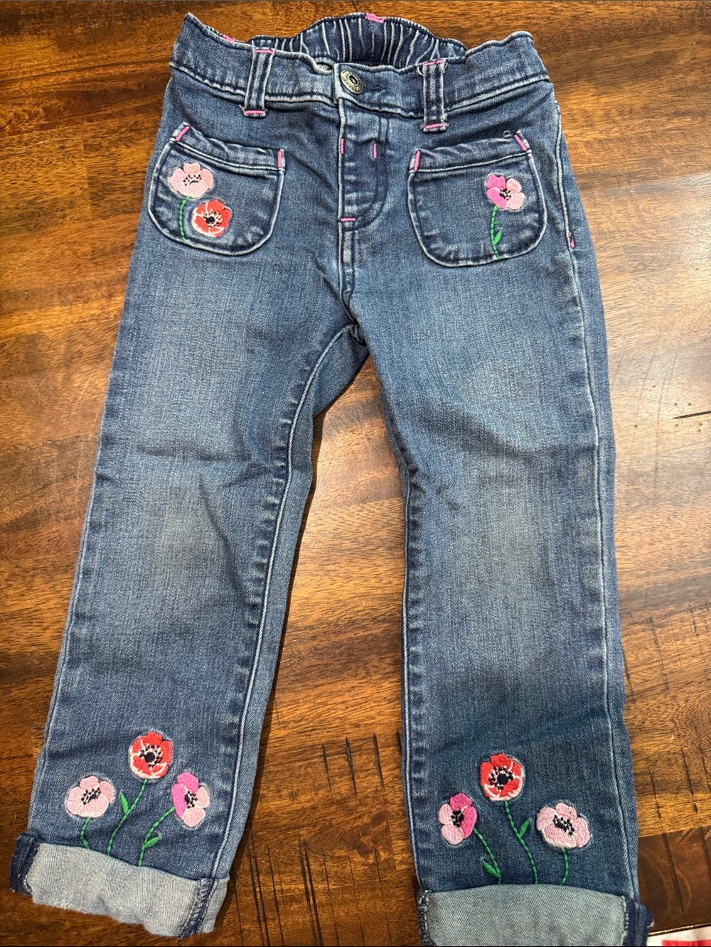 Gymboree Navy Tee with Pink and Red Floral Appliqués and Embroidered Jeans - Picture 4 of 7